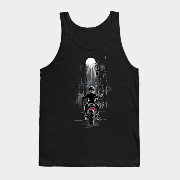 Forest Ride at Night: Motorcycling Design Tank Top by Jarecrow 